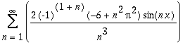 Sum(2*(-1)^(1+n)*(-6+n^2*Pi^2)/n^3*sin(n*x),n = 1 .. infinity)