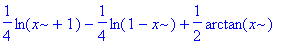 1/4*ln(x+1)-1/4*ln(1-x)+1/2*arctan(x)